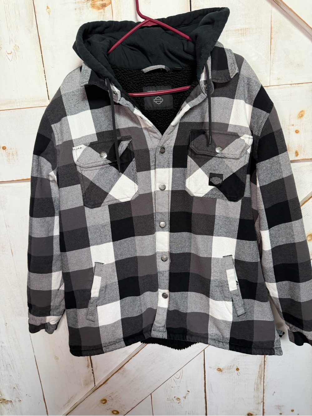 Harley-Davidson Black & Gray Plaid Hooded Shirt Jacket